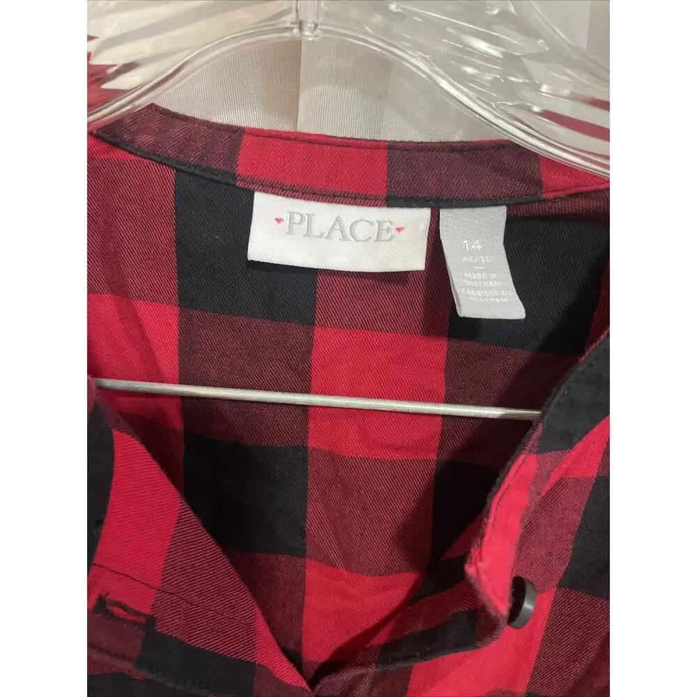 Children’s Place Christmas Dress - Plaid Long Sleeve with Tie - Girls Size Lg 14 - Picture 2 of 5